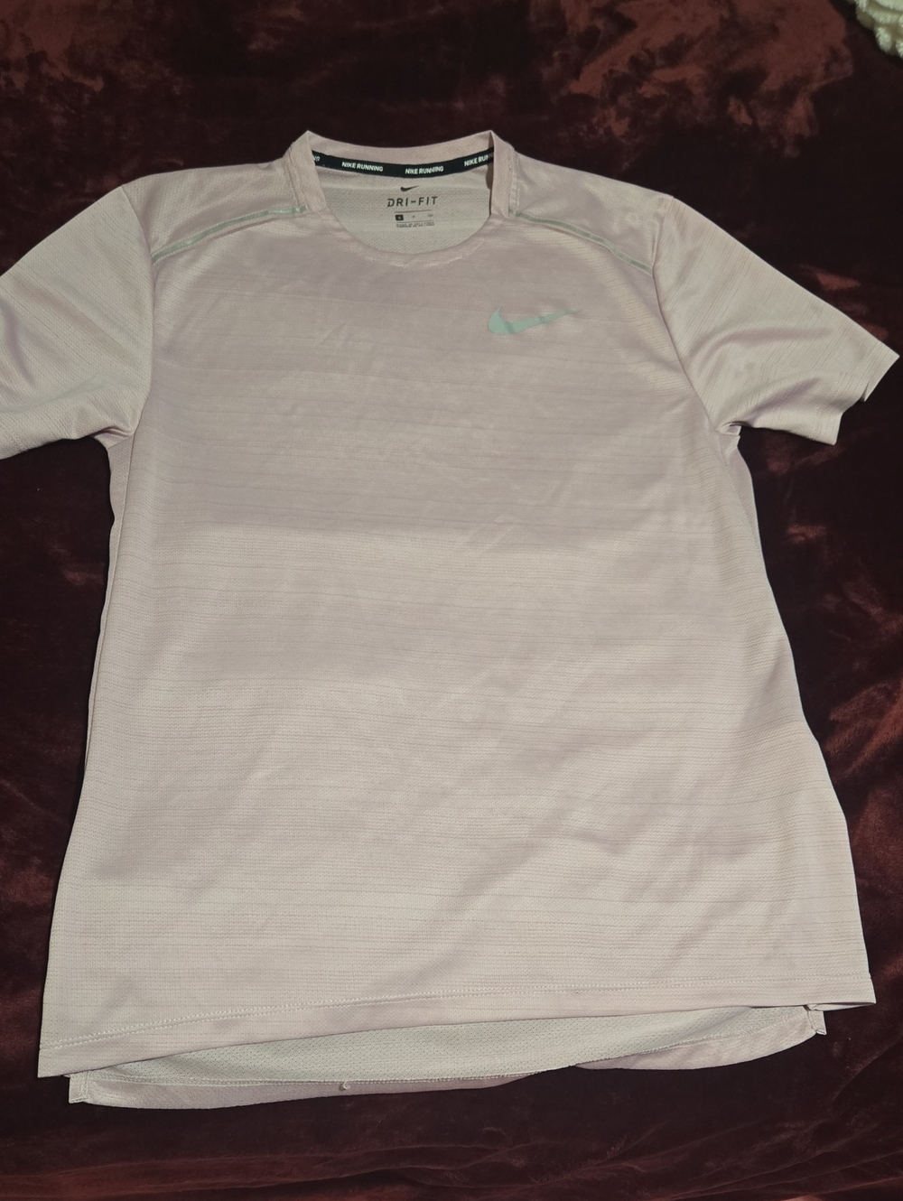 Nike Men’s Light Pink Dri-FIT Short Sleeve Tee with Grey Swoosh
